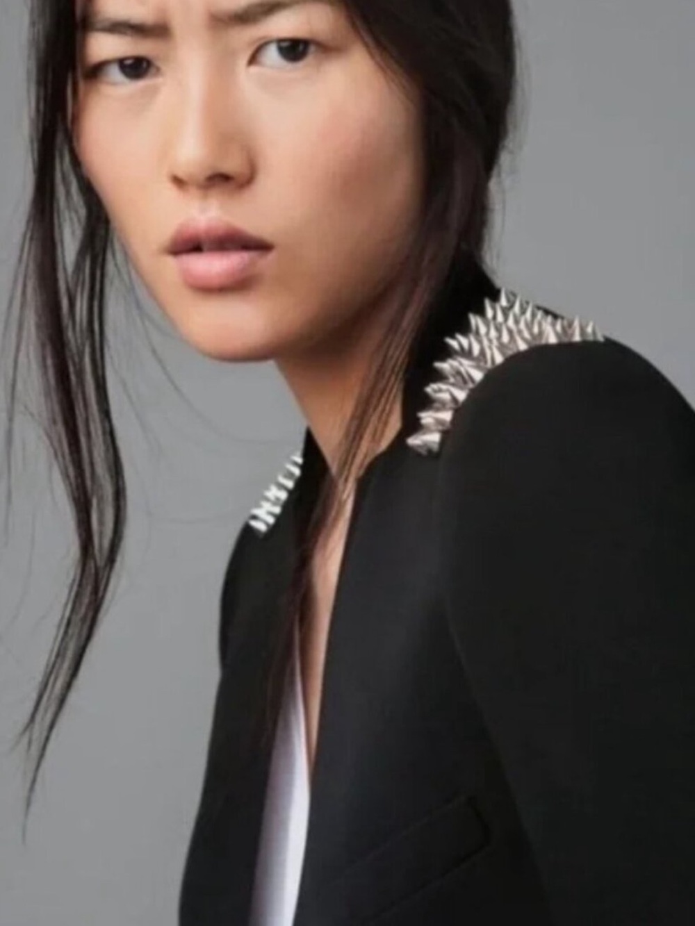ZARA sz S Women's Black Stud-Embellished long Blazer Jacket RARE GOTH style